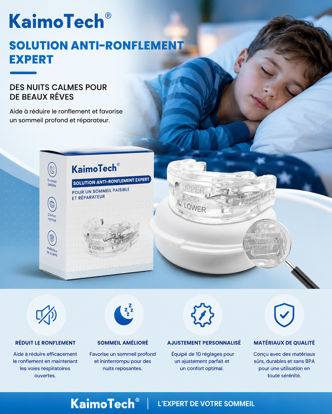 Protège-dents Anti-Ronflement Ajustable — Embout Buccal Bruxisme & Sommeil