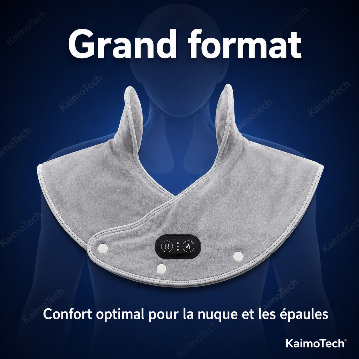 Coussin chauffant KaimoTech grand format avec couverture large pour le cou et les épaules