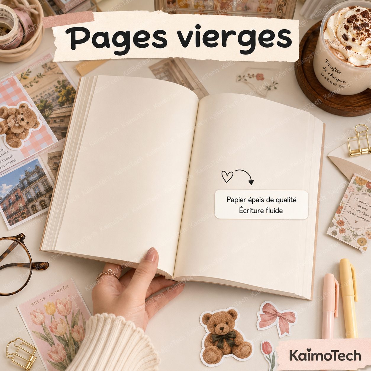 Carnet A5 KaimoTech avec pages vierges et papier épais de qualité, idéal pour l’écriture fluide, le journaling, les notes, le dessin, les études, l’organisation quotidienne et la planification créative