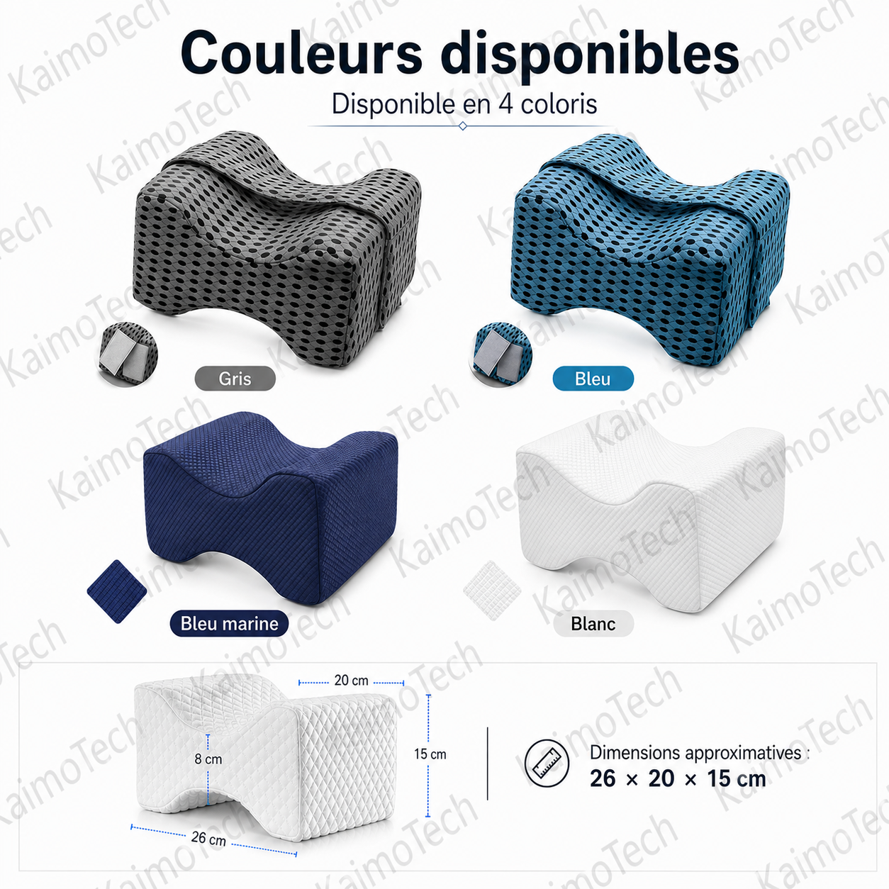 Coussin genou disponible en bleu et blanc - mémoire de forme haute densité