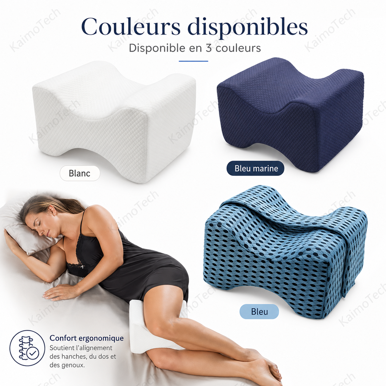 Coussin genou disponible en bleu marine et bleu - mémoire de forme